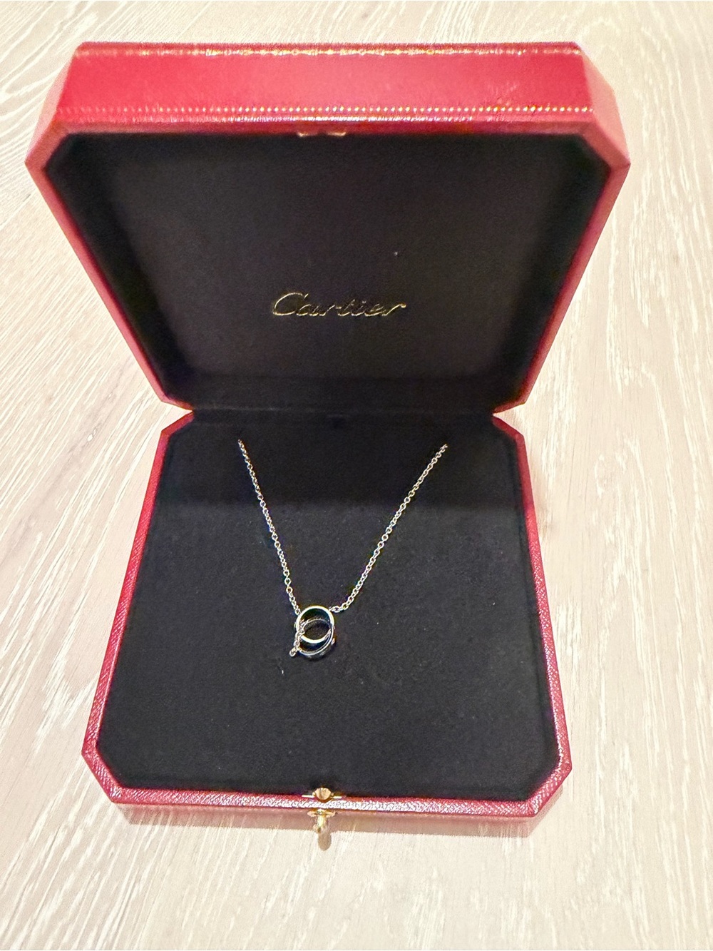 Cartier 18K White Gold LOVE Interlocking Double Ring Pendant Necklace